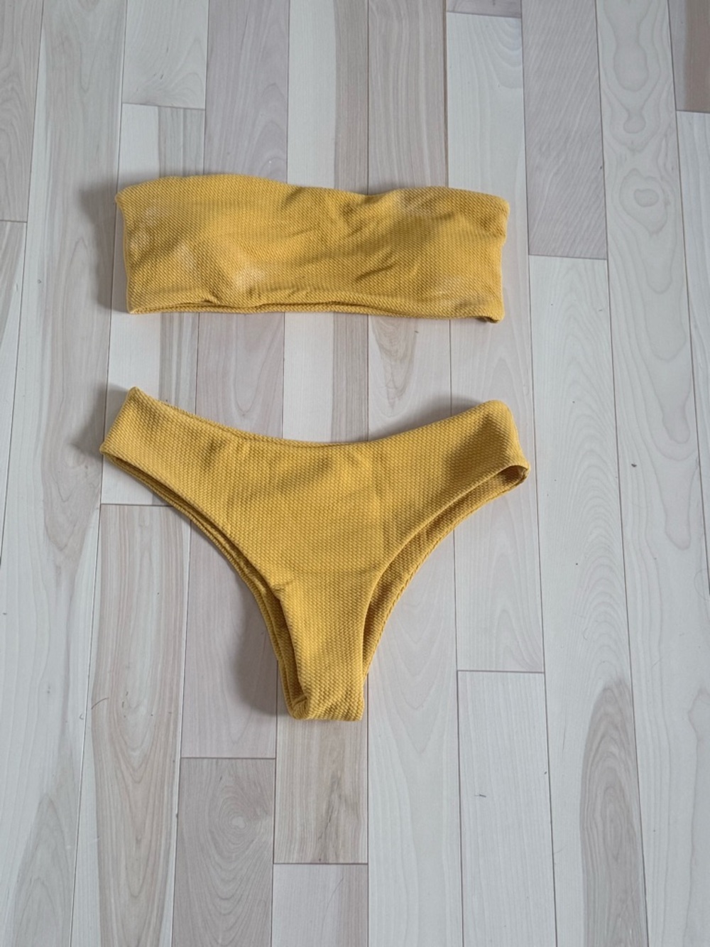 ZAFUL Golden Yellow Bandeau Bikini Set | Size 8 | Textured | High Waist